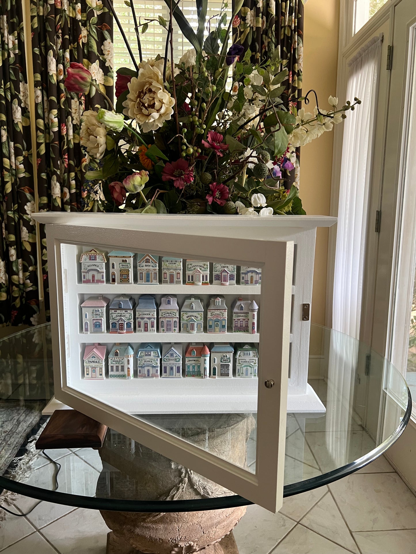 Lenox Spice Village "Craftsman Style Spice Rack Cabinet" - Wood Framed Glass Door. Handcrafted Organizer Made in America.