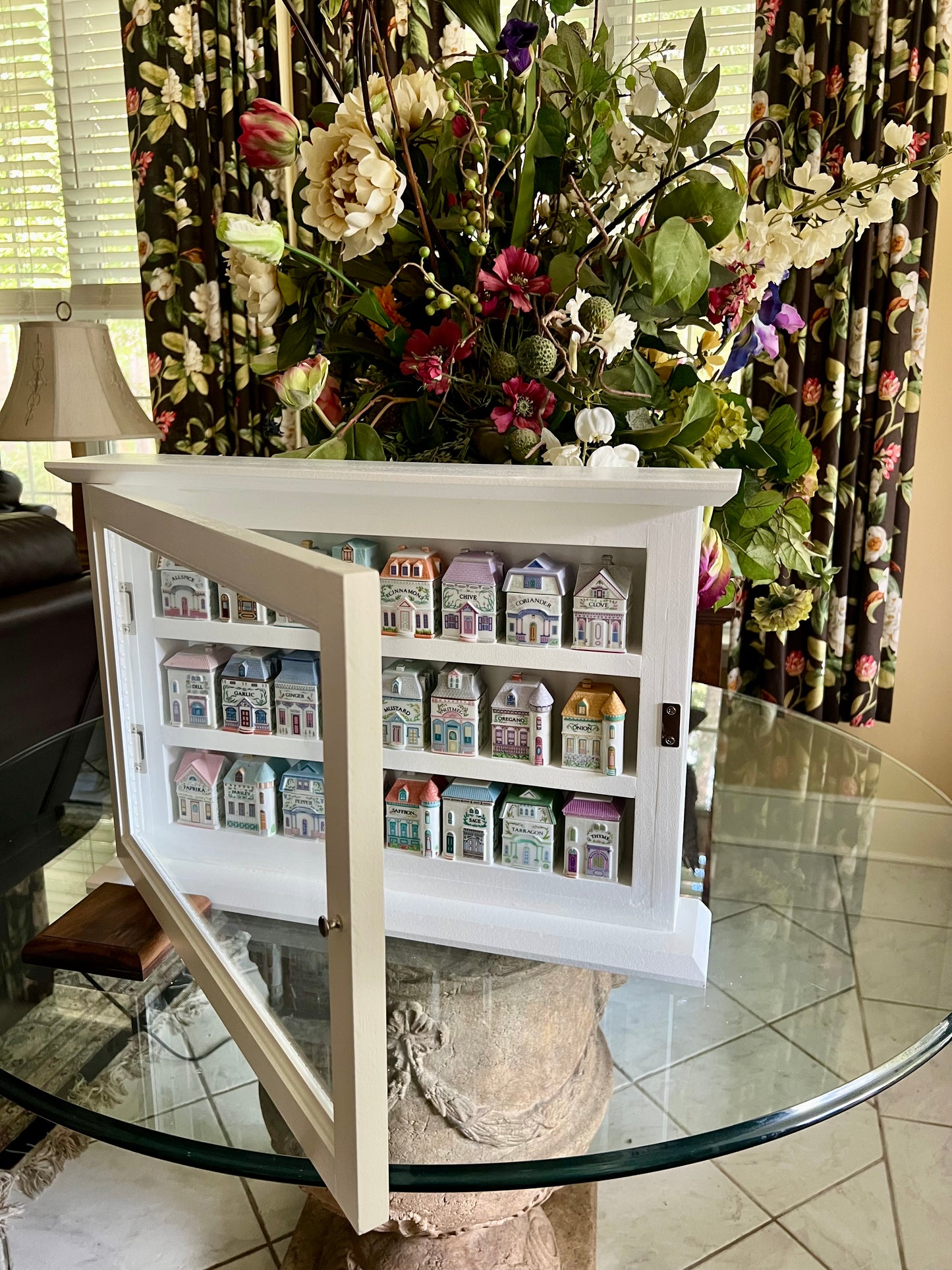 Lenox Spice Village "Craftsman Style Spice Rack Cabinet" - Wood Framed Glass Door. Handcrafted Organizer Made in America.