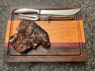 Thick As A Brick Multi Color Cutting Board – Walnut & Cherry with Bloodwood / Purpleheart Accents – Juice Groove, Handles, Non-Skid Feet 2”