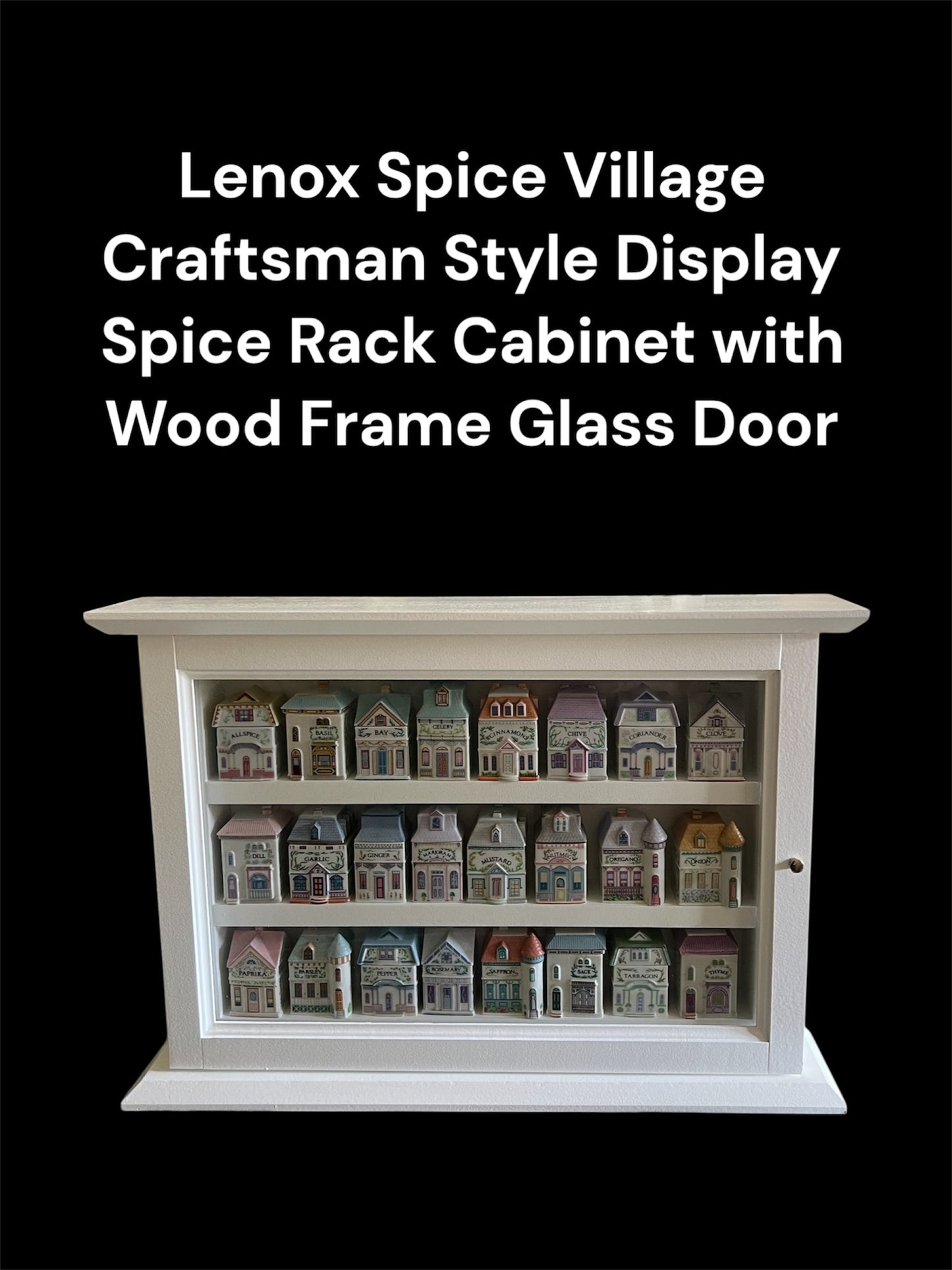 Lenox Spice Village "Craftsman Style Spice Rack Cabinet" - Wood Framed Glass Door. Handcrafted Organizer Made in America.
