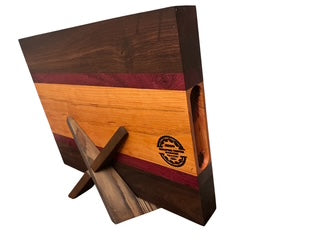 Thick As A Brick Multi Color Cutting Board – Walnut & Cherry with Bloodwood / Purpleheart Accents – Juice Groove, Handles, Non-Skid Feet 2”