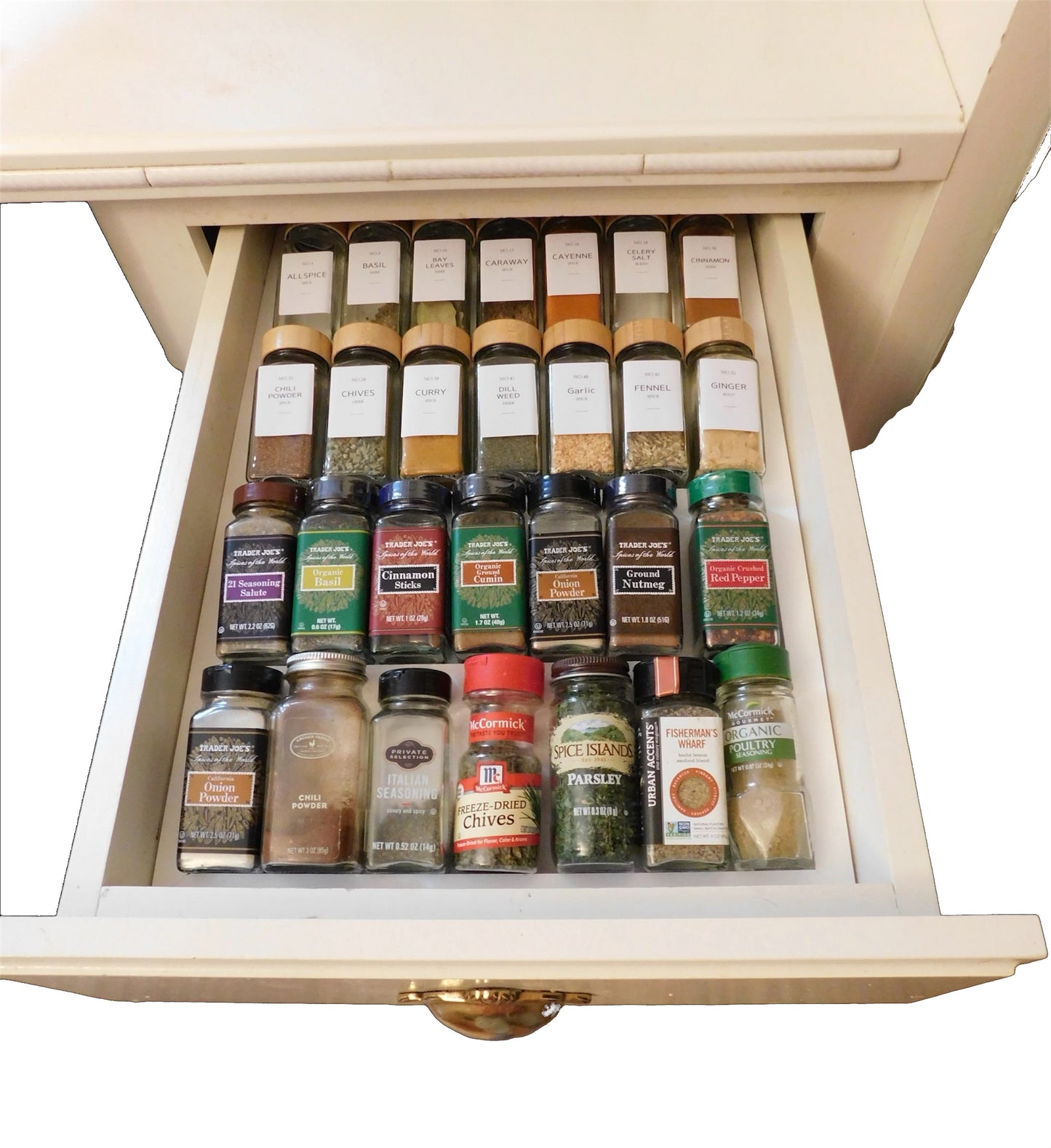 Drawer Insert Spice Rack Display - Custom Wood Spice Organizer for Kitchen Drawers - Signature Spice Storage Made in America