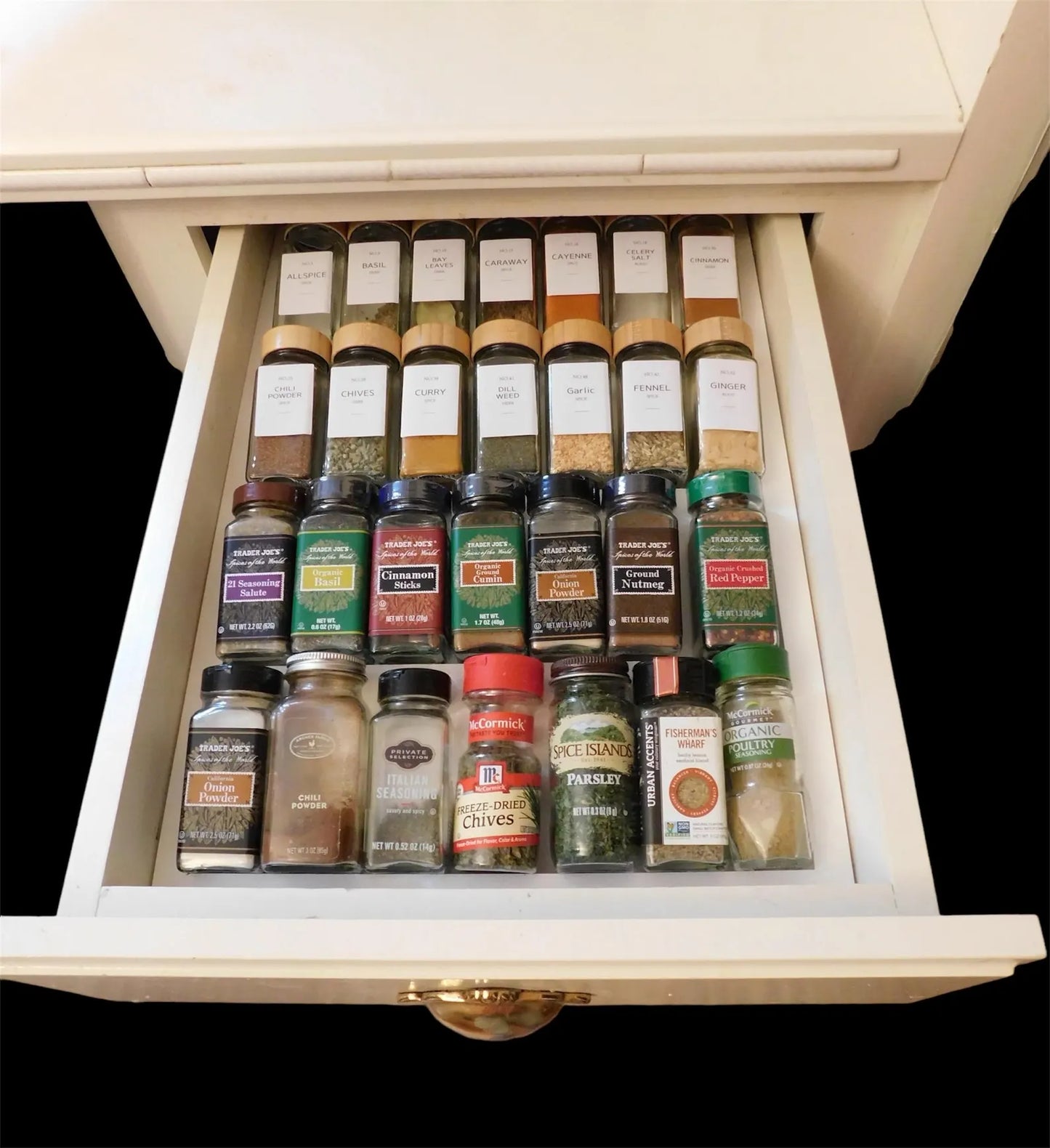 Drawer Insert Spice Rack Display - Custom Wood Spice Organizer for Kitchen Drawers - Signature Spice Storage Made in America
