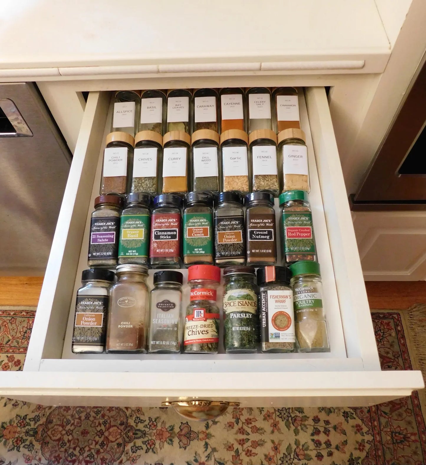 Drawer Insert Spice Rack Display - Custom Wood Spice Organizer for Kitchen Drawers - Signature Spice Storage Made in America