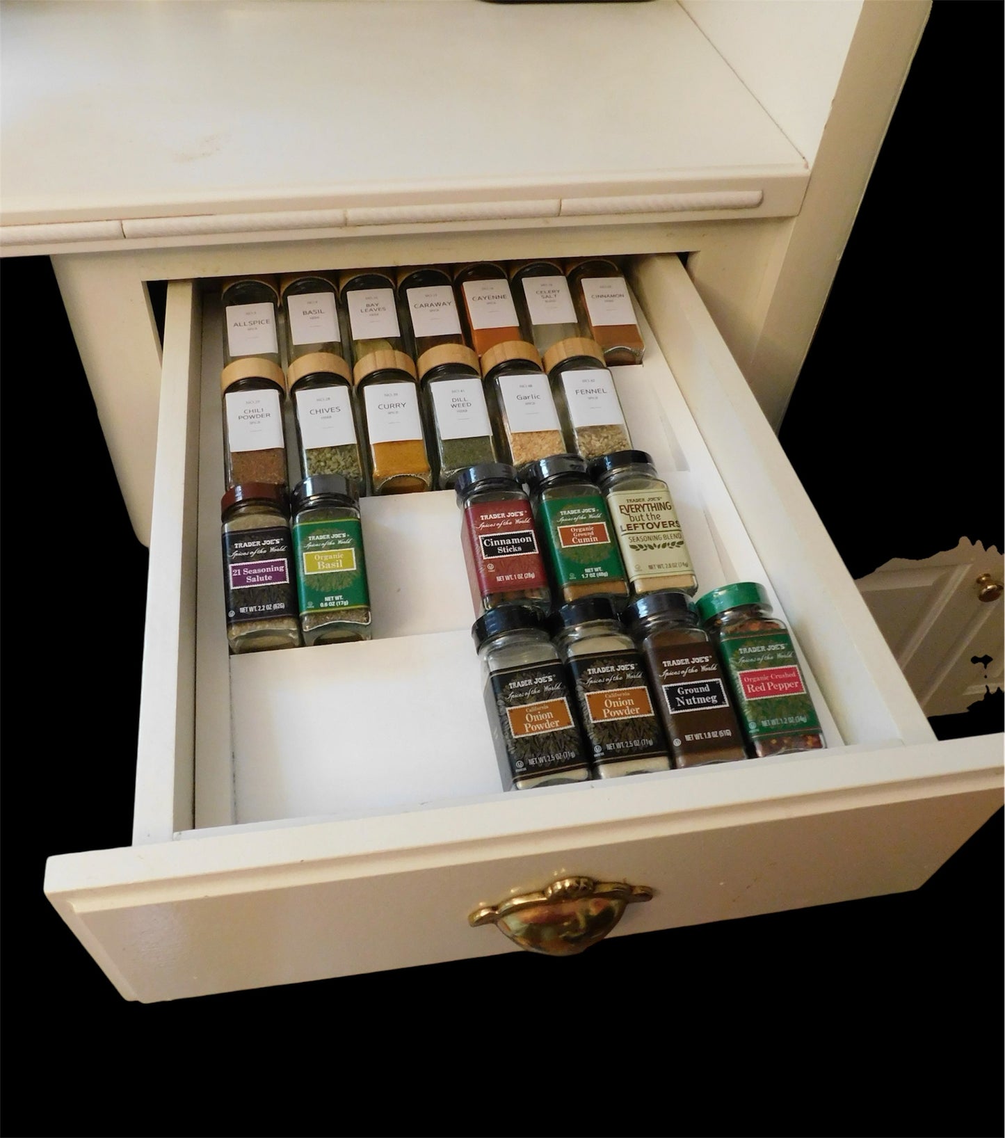 Drawer Insert Spice Rack Display - Custom Wood Spice Organizer for Kitchen Drawers - Signature Spice Storage Made in America