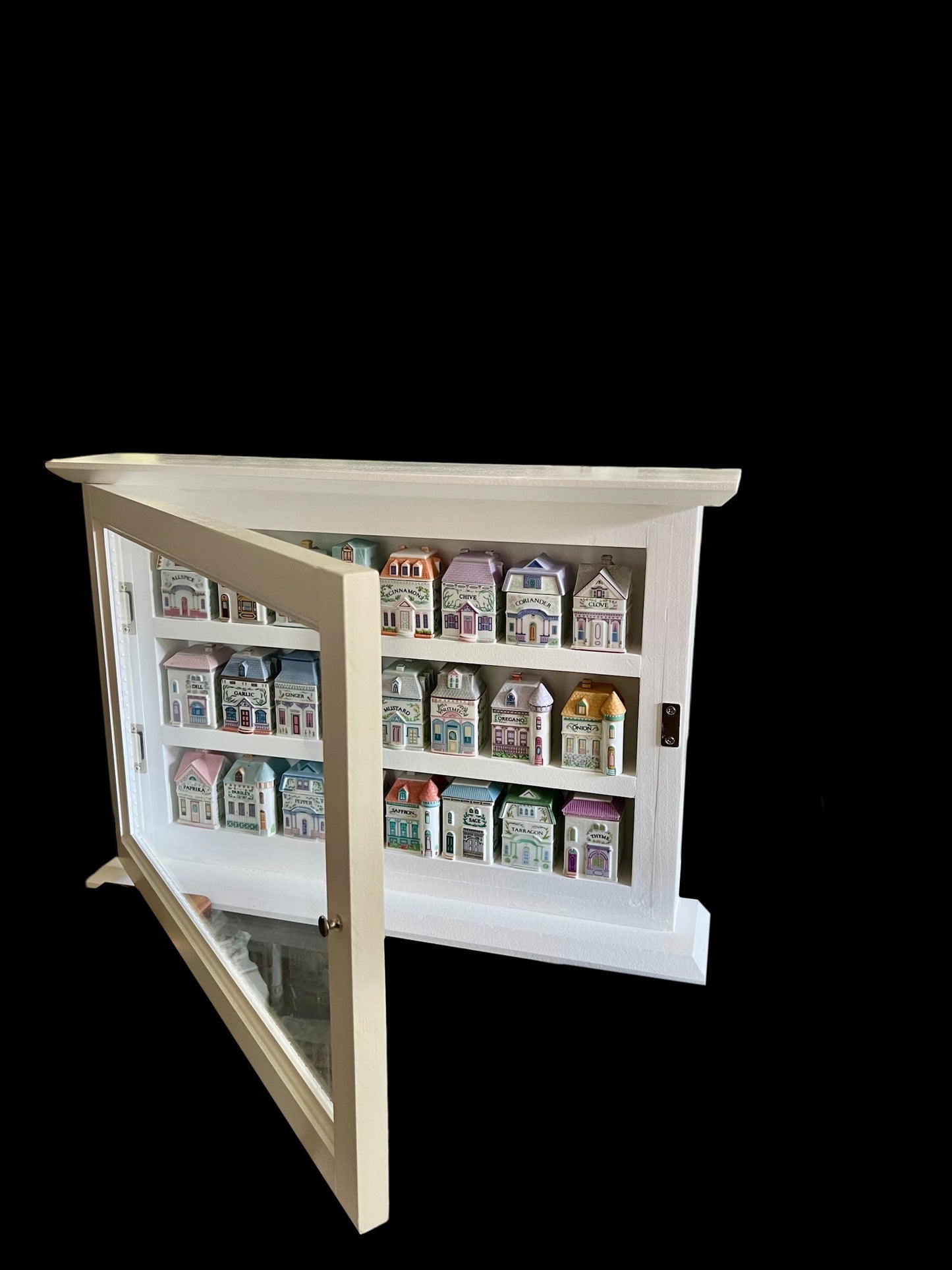 Lenox Spice Village "Craftsman Style Spice Rack Cabinet" - Wood Framed Glass Door. Handcrafted Organizer Made in America.