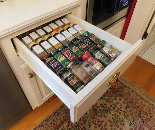 Drawer Insert Spice Rack Display - Custom Wood Spice Organizer for Kitchen Drawers - Signature Spice Storage Made in America